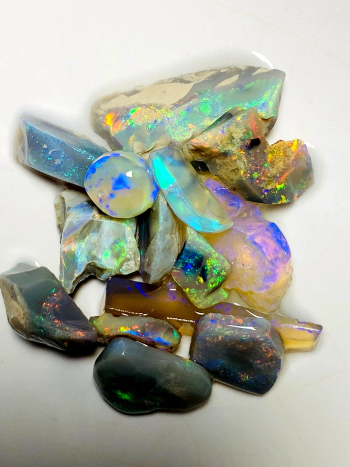 Lightning Ridge Opal Rough n Rub Parcel Dark & Crystal From the Miners Bench® 44cts Bright Multifires 23x9x6mm to 8x7x3mm WSY94