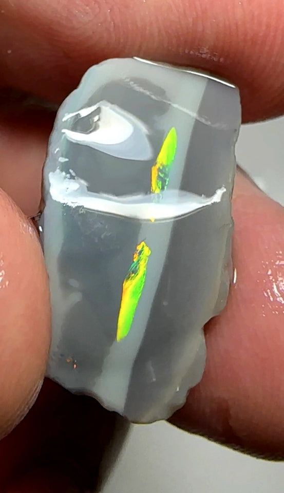 Lightning Ridge Rough Opal 10cts Seam Dark base Gorgeous Bright Vivid pair of evil green eyes  25x11x5mm WAB46