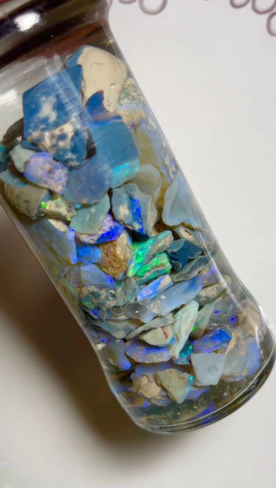 Lightning Ridge opal rough 250cts Lots Multicolours to gamble 15x14x2 to 7x5x2mm NSW076 (jar not included)