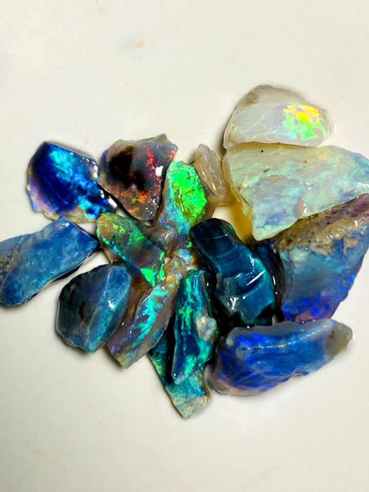 OPAL MONTH SPECIAL Lightning Ridge Little Rough Candy Opal Parcel 25cts Black Dark & Crystal Bright Stunning colourful material to cut 12x7x5mm to 5x4x3mm WSZ94