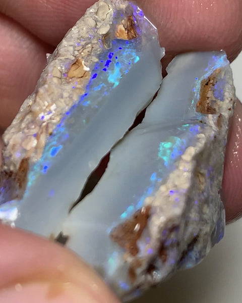 Lightning Ridge Rough Opal Semi Black 40cts Cutters Candy® Thick Seam split pair High Grade Stunning Bright Multifires in stunning bars 33x15x8mm & 30x12x10mm WST40