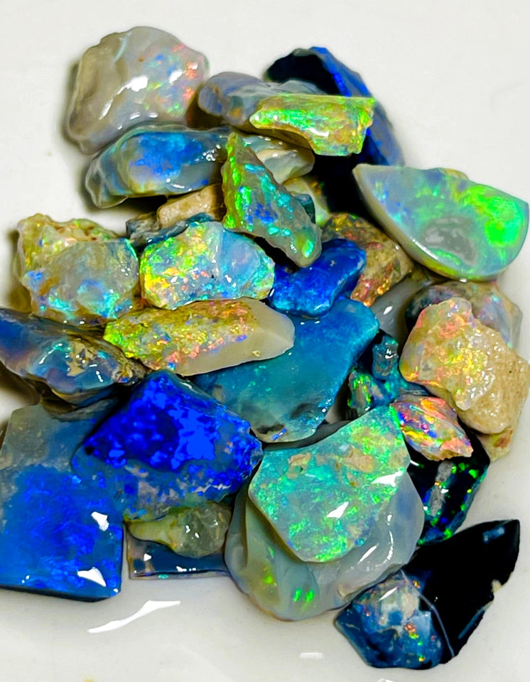 Lightning Ridge Rough n Rubs Opal Parcel 78cts Cutters Select Black Dark & Crystal Very bright & colourful material 15x14x5mm to 5x3x2mm WAC21