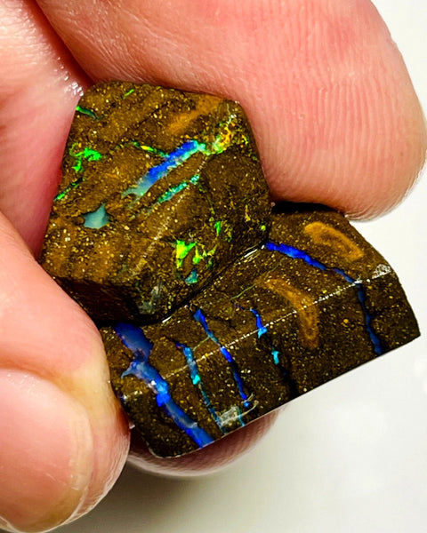 Queensland Boulder Matrix opal 26cts rough Pair Winton Stunning Exotic Bright veins 18x12xmm & 12x12x8mm BFC75