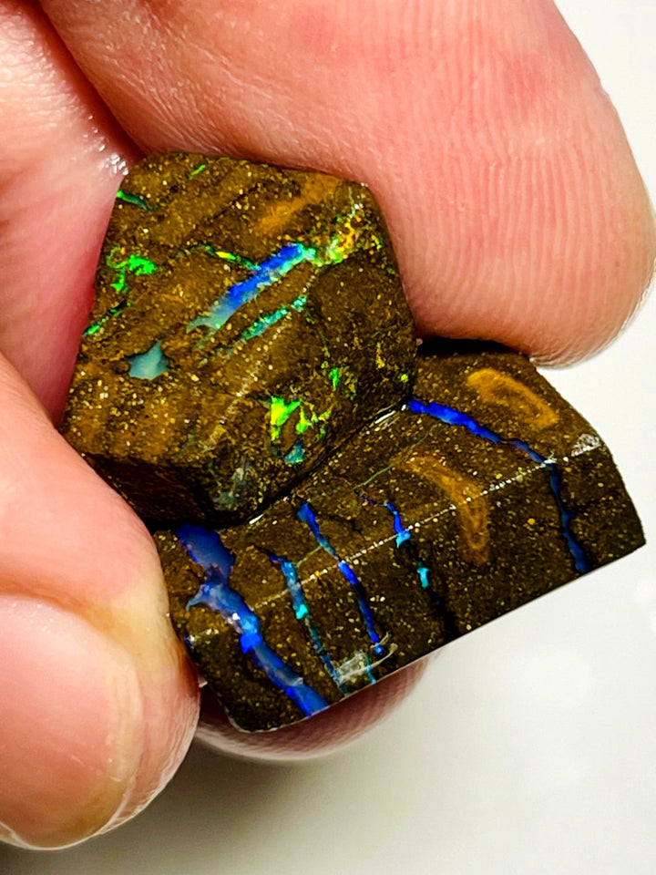 Queensland Boulder Matrix opal 26cts rough Pair Winton Stunning Exotic Bright veins 18x12xmm & 12x12x8mm BFC75