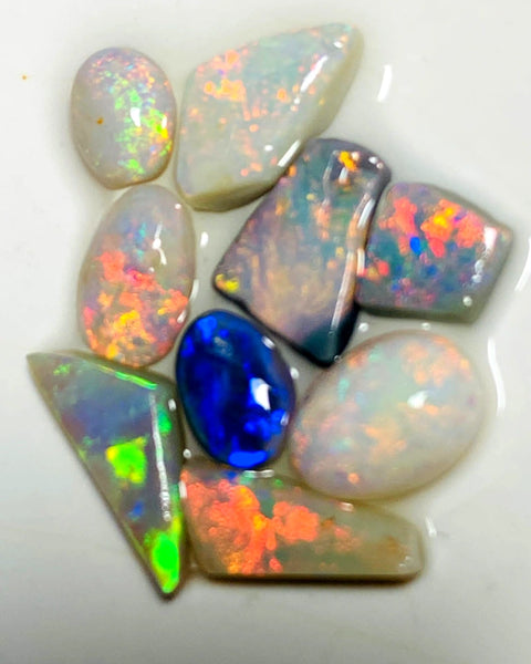 Lightning Ridge Opal Rough Small size Rub Preform Parcel Black Dark & Crystal Miners Bench® 9cts Stunning Bright Multifires & patterns to faces 12x5x3mm to 7x4x2mm WAA16