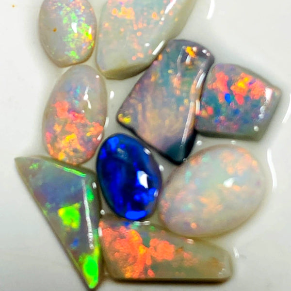 Lightning Ridge Opal Rough Small size Rub Preform Parcel Black Dark & Crystal Miners Bench® 9cts Stunning Bright Multifires & patterns to faces 12x5x3mm to 7x4x2mm WAA16