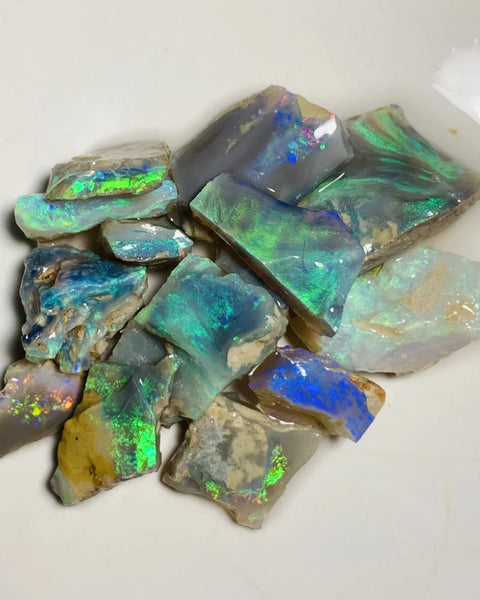 Grawin Rough Seam Opal Parcel 61cts Semi Black & Crystal High Grade Very Bright Lovely colourful material for cutters 26x15x2mm to 8x6x4mm WSX23