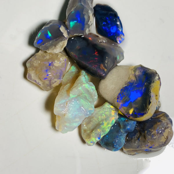 Lightning Ridge Rough Opal Parcel 37cts Black & Semi Black & Crystal High Grade Very Bright Lovely colourful material for cutters 18x8x7mm & 9x6x2mm WST14