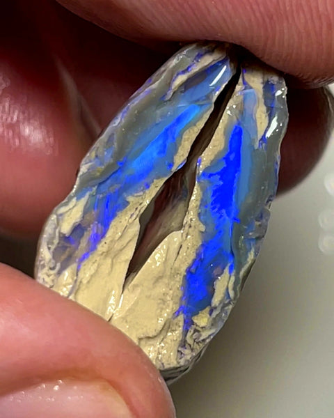 Lightning Ridge Rough Opal 27.5cts Stunning Dark Crystal Knobby Split with Vibrant Blues 27x18x7mm & 25x10x5mm WAD3