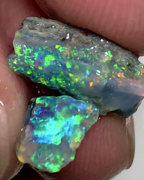 Lightning Ridge Rough Opal 6.25cts Pair Stunning Dark Crystal Base Cutters Candy® High Grade Amazing Bright Vibrant Multifires 15x9x5mm & 10x8x4mm WAA37