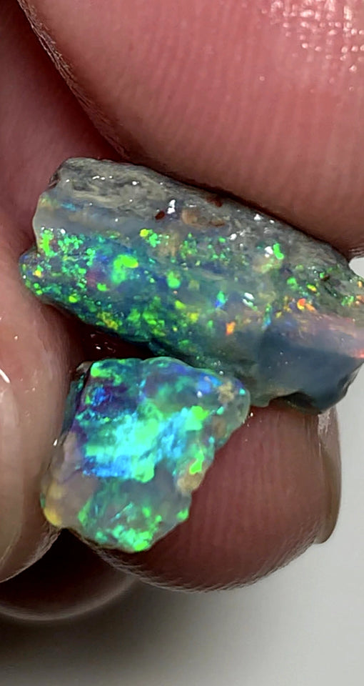 Lightning Ridge Rough Opal 6.25cts Pair Stunning Dark Crystal Base Cutters Candy® High Grade Amazing Bright Vibrant Multifires 15x9x5mm & 10x8x4mm WAA37