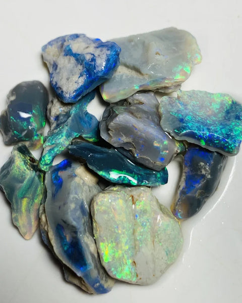 Lightning Ridge Rough Opal Parcel 33cts Semi Black & Crystal High Grade Very Bright Lovely colourful material for cutters 20x8x6mm to 9x5x3mm WSX24