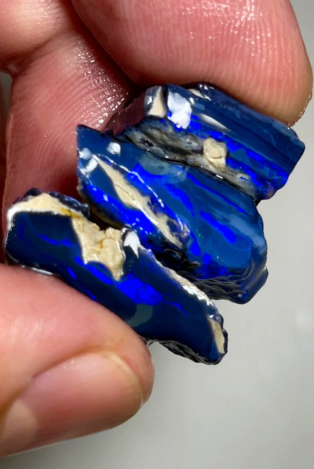 Lightning Ridge Rough Opal 39cts Stunning Stack of Black base Seams to cut Gorgeous Bright Royal Blues to cut 25x17x8mm to 15x12x6mm WAD45