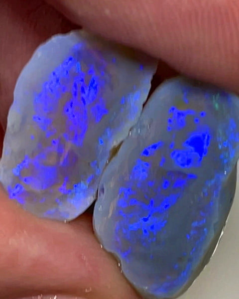 Lightning Ridge Rough Knobby Opal split pair 16.5cts Cutters Dark Stunning bright Blue fires to cut 20x9x7mm 18x10x9mm WAC17