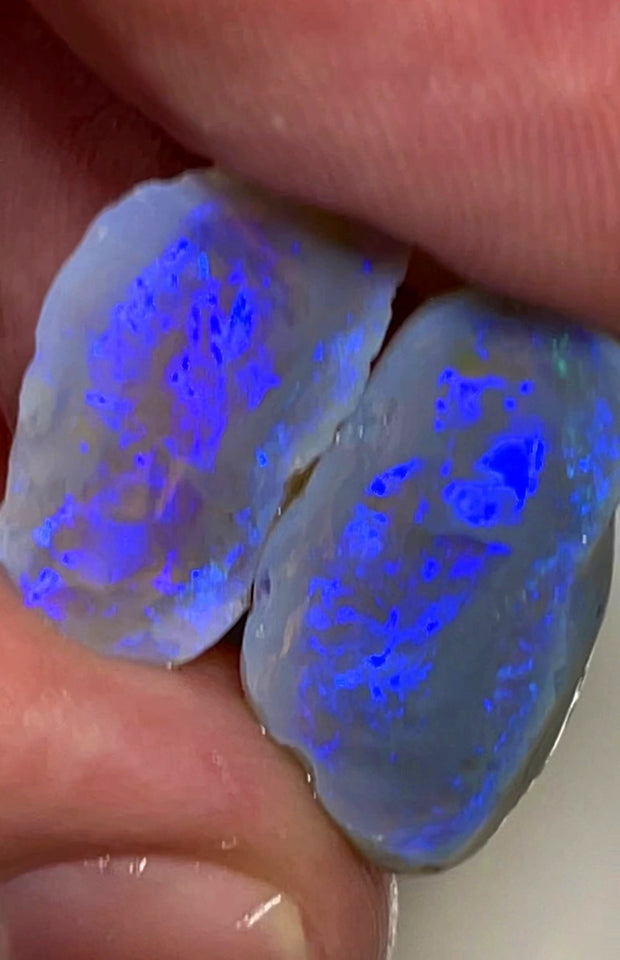 Lightning Ridge Rough Knobby Opal split pair 16.5cts Cutters Dark Stunning bright Blue fires to cut 20x9x7mm 18x10x9mm WAC17