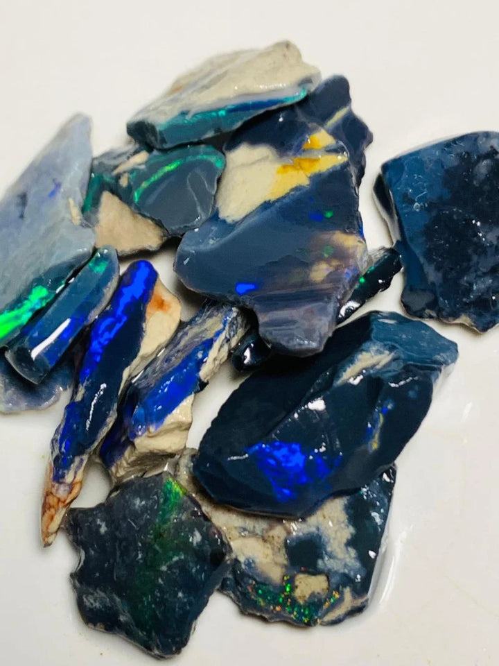 Mulga® Black & Semi Black Cutters Rough Opal parcel 77cts HIGH Grade Bright fires 22x14x3mm to 12x9x2mm WSY45