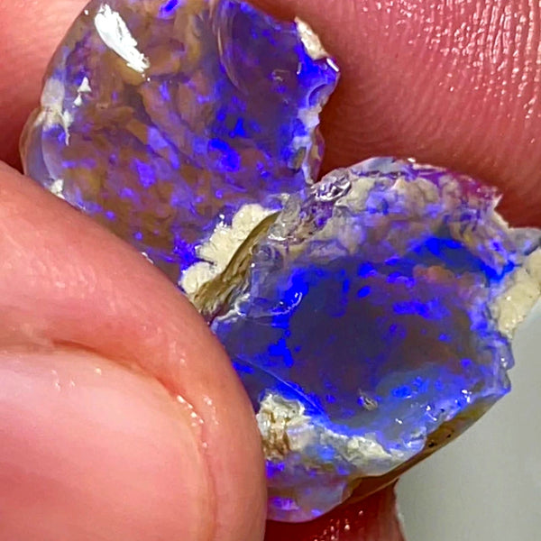 Lightning Ridge Rough Opal 18.5cts Stunning Dark Crystal Knobby Split with Deep bars with Vibrant Blues 18x10x9mm to 16x12x7mm WAD33