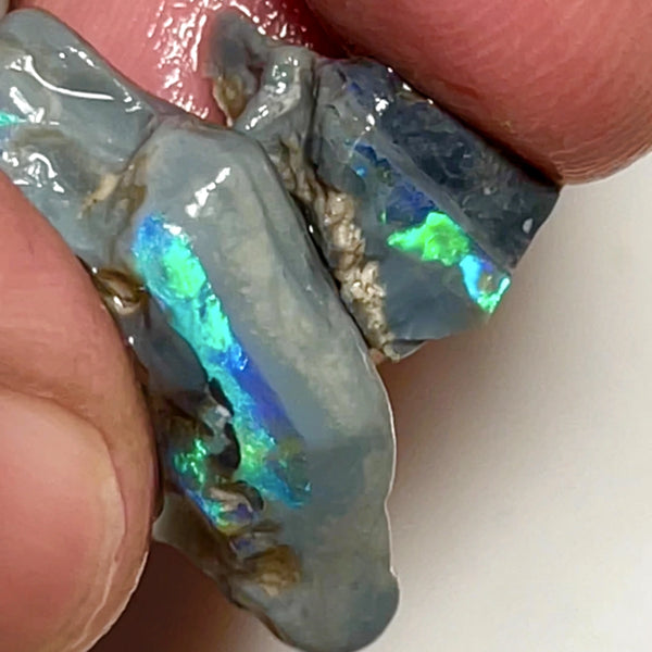 Lightning Ridge Rough Opal 21cts Pair Handpicked Dark Base Seams lots of Nice Bright Multi colour fires to Cut / carve & polish 25x15x7mm & 14x8x7mm 1003