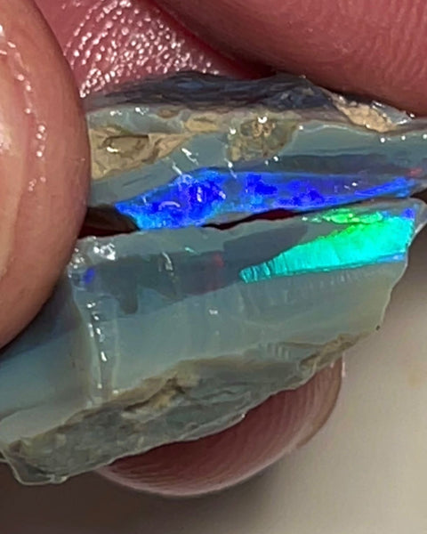 Lightning Ridge Rough Opal 16cts Pair Untouched Dark Base Seams Vivid Bright Multi colour fires to Cut / carve & polish 18x13x6mm & 20x11x5mm NSW004