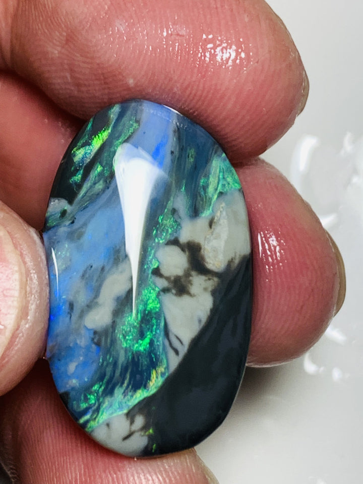 Lightning Ridge Rough / Rub Semi Black opal 21.4cts Mother Nature's Oil painting Picture stone with Bright multicolours 30x18x4mm WSU53