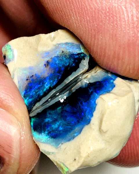 Lightning Ridge Rough Knobby Opal split pair 21cts Cutters Black Exotic Stunning bright Multifires to cut 15x13x12mm & 12x8x3mm WAC01