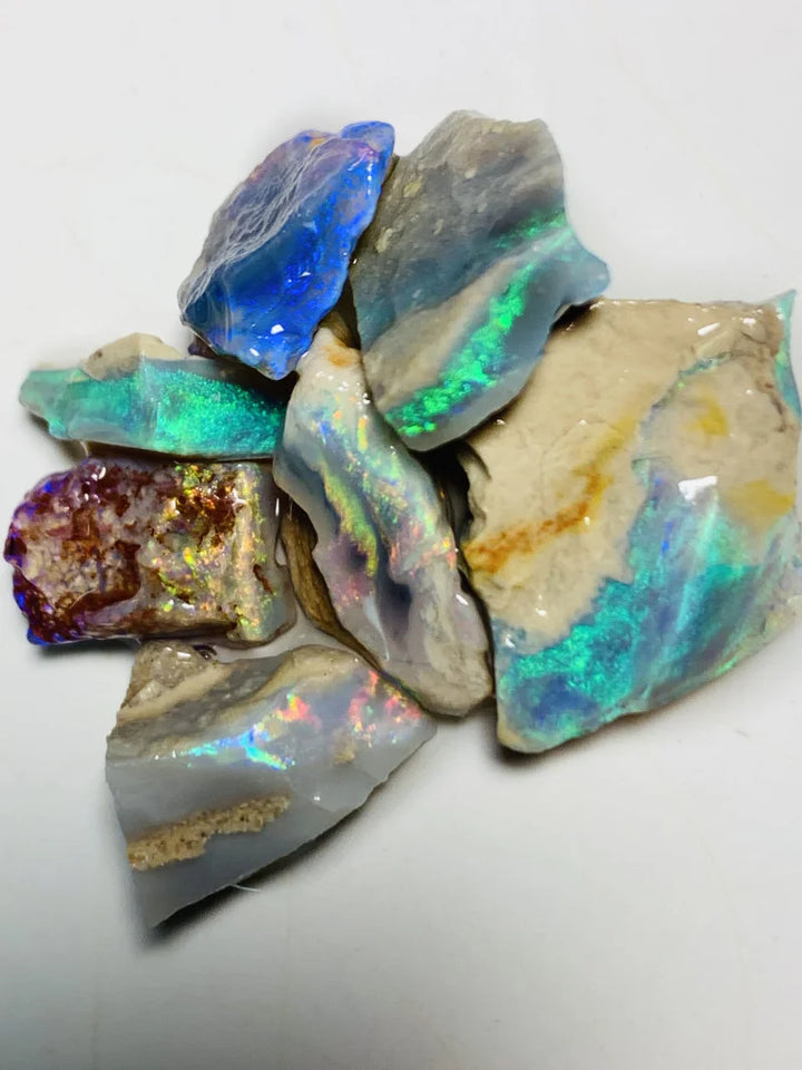 Lightning Ridge Rough Opal Parcel 38cts Semi Black & Crystal High Grade Very Bright Lovely colourful material for cutters 18x14x7mm to 13x8x3mm WSX17