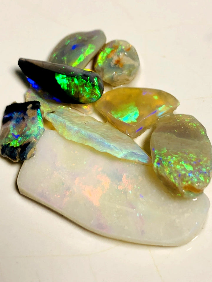 Lightning Ridge Opal Rough n Rub Parcel Black Dark & Crystal From the Miners Bench® 27cts Super Bright Multifires 30x12x3mm to 6x5x4mm  WSY95