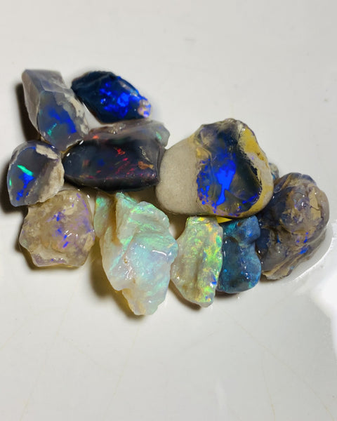 Lightning Ridge Rough Opal Parcel 37cts Black & Semi Black & Crystal High Grade Very Bright Lovely colourful material for cutters 18x8x7mm & 9x6x2mm WST14