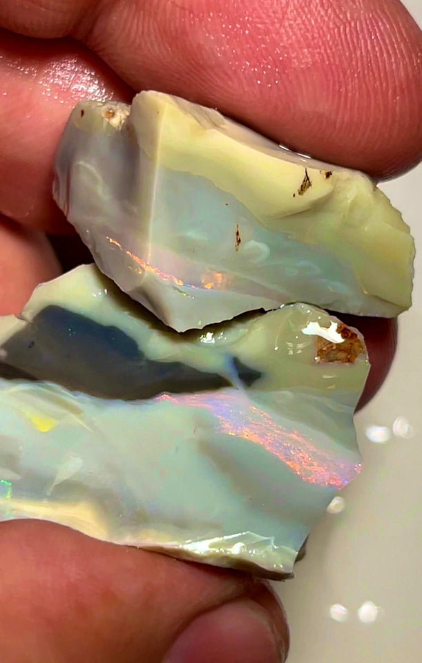 Lightning Ridge Rough  Big Thick Dark Seam Opal Chunks 112cts Bright Multicolours in bars 35x22x18mm & 22x17x16mm  WAC14