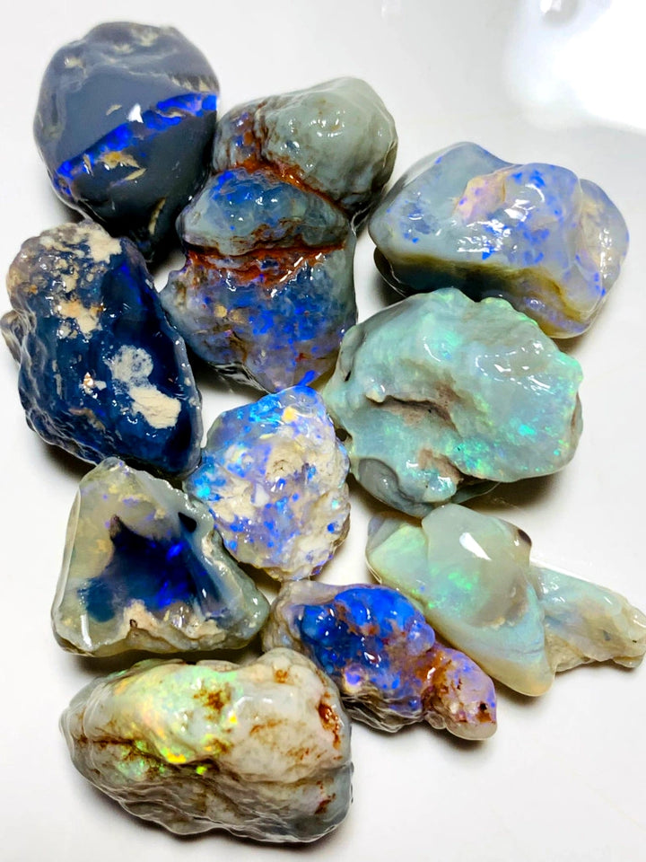 OPAL MONTH SPECIAL Lightning Ridge Rough Black & Dark knobby Opal Parcel 115cts Lots of Potential & Cutters Lots Bright colours & bars 23x19x7mm to 14x12x7mm WAA05