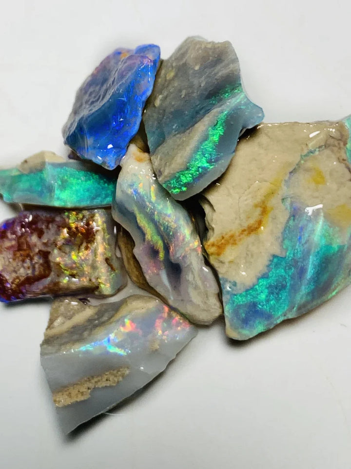 Lightning Ridge Rough Opal Parcel 38cts Semi Black & Crystal High Grade Very Bright Lovely colourful material for cutters 18x14x7mm to 13x8x3mm WSX17