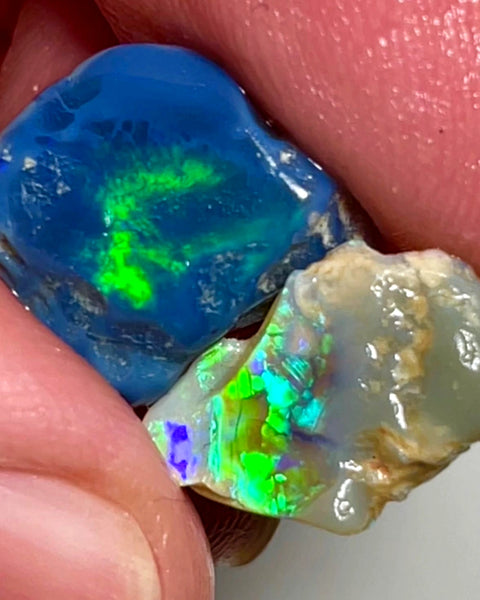 Lightning Ridge 9.5cts Bright & gorgeous Opal rough pair Stunning Green Blue fires 12x11x5 & 14x9x4 mm 1127