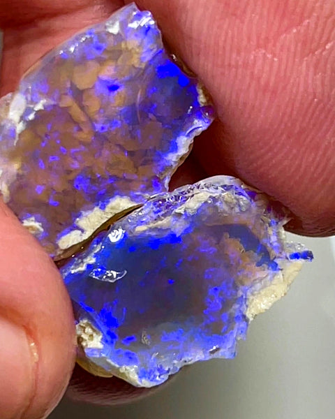 Lightning Ridge Rough Opal 18.5cts Stunning Dark Crystal Knobby Split with Deep bars with Vibrant Blues 18x10x9mm to 16x12x7mm WAD33