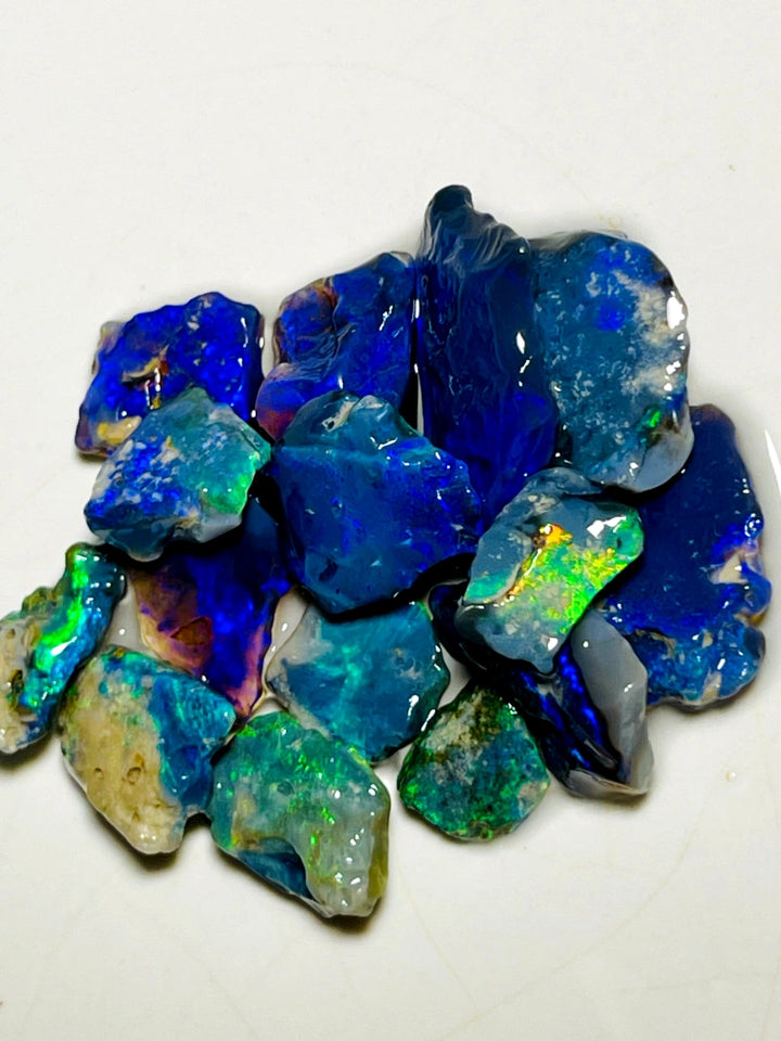 Lightning Ridge Rough Opal Parcel 41cts Cutters Select Black colourful material to cut 18x9x3mm to 10x5x2mm WAB38