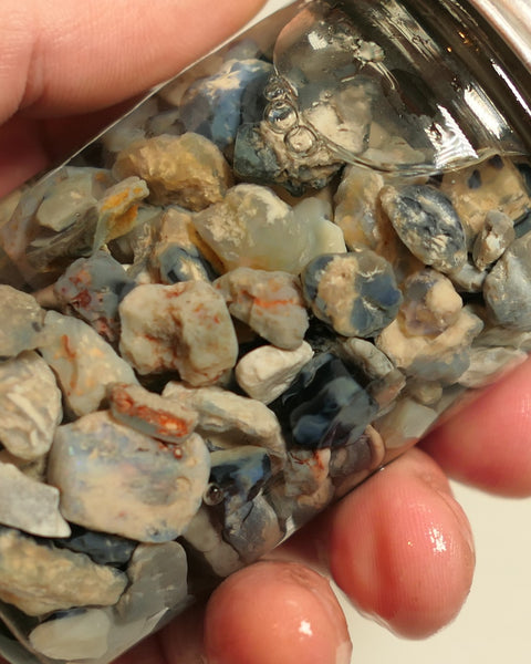 Lightning Ridge Rough Opal Parcel 400cts potch mixed knobby fossil seam (shown in jar) 22mm to chip size JanB23