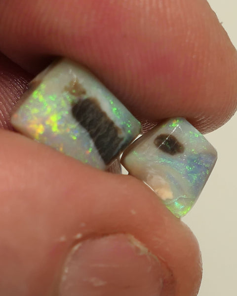 Mintabie Opal 7.2cts Seam rough rub  pair  Bright Multifires in the bar Packed with Potential 12x8x5mm & 8x6xmm 2APR