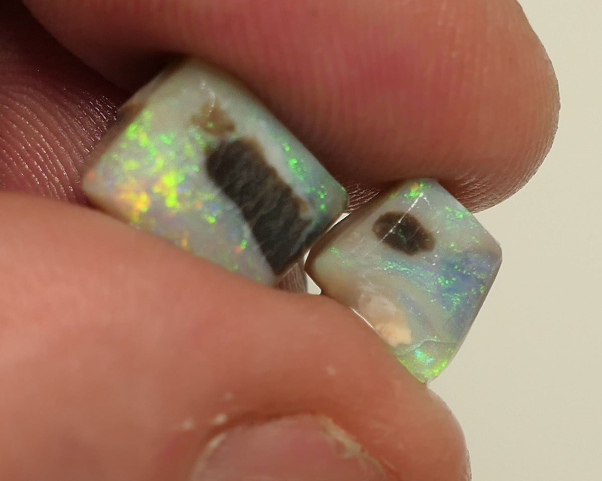 Mintabie Opal 7.2cts Seam rough rub  pair  Bright Multifires in the bar Packed with Potential 12x8x5mm & 8x6xmm 2APR