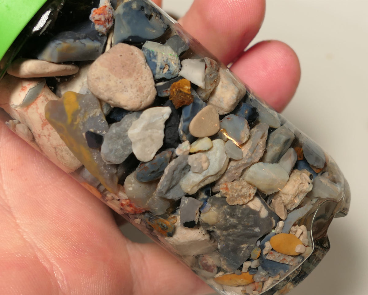 Lightning Ridge Rough Opal Parcel 400cts potch mixed knobby fossil seam (shown in jar) 20mm to chip size  38APR