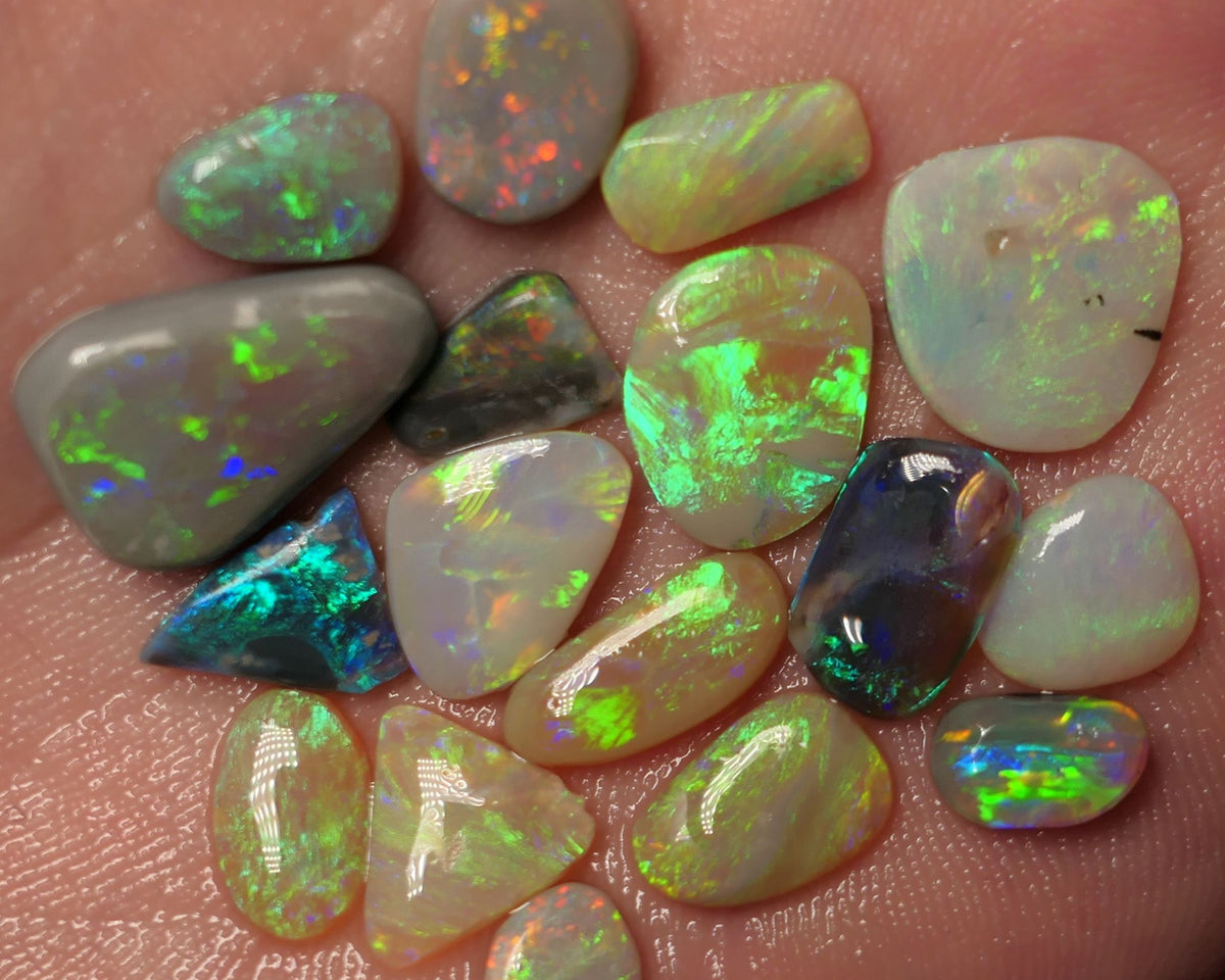 Lightning Ridge Opal Rubs/Preforms Jewellery Makers parcel Gem Grade Dark Light & Crystal Miners Bench® Preforms 29cts Gorgeous Vivid Vibrant Super bright Multifires 17x12x4mm to 7x6x1.5mm WAC69