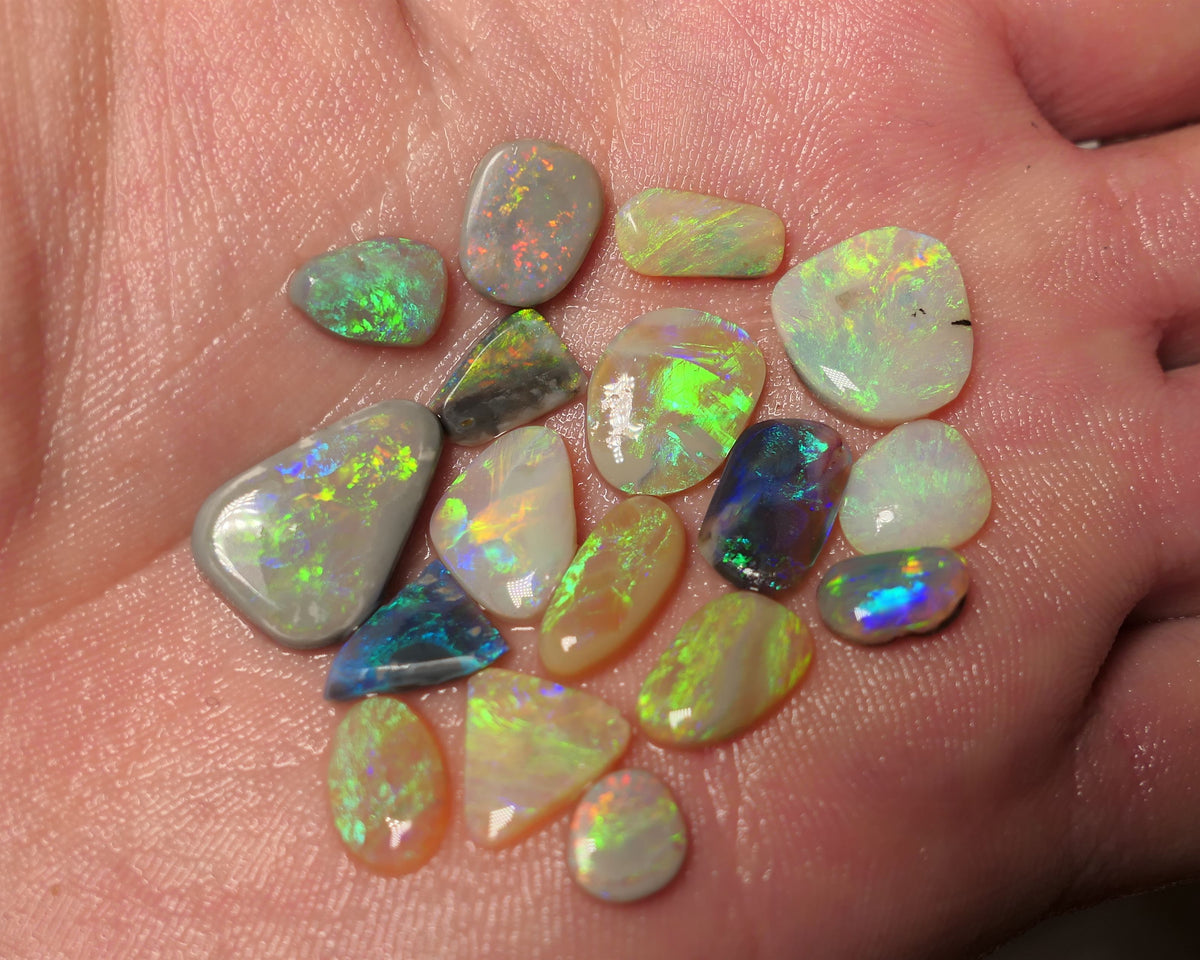 Lightning Ridge Opal Rubs/Preforms Jewellery Makers parcel Gem Grade Dark Light & Crystal Miners Bench® Preforms 29cts Gorgeous Vivid Vibrant Super bright Multifires 17x12x4mm to 7x6x1.5mm WAC69