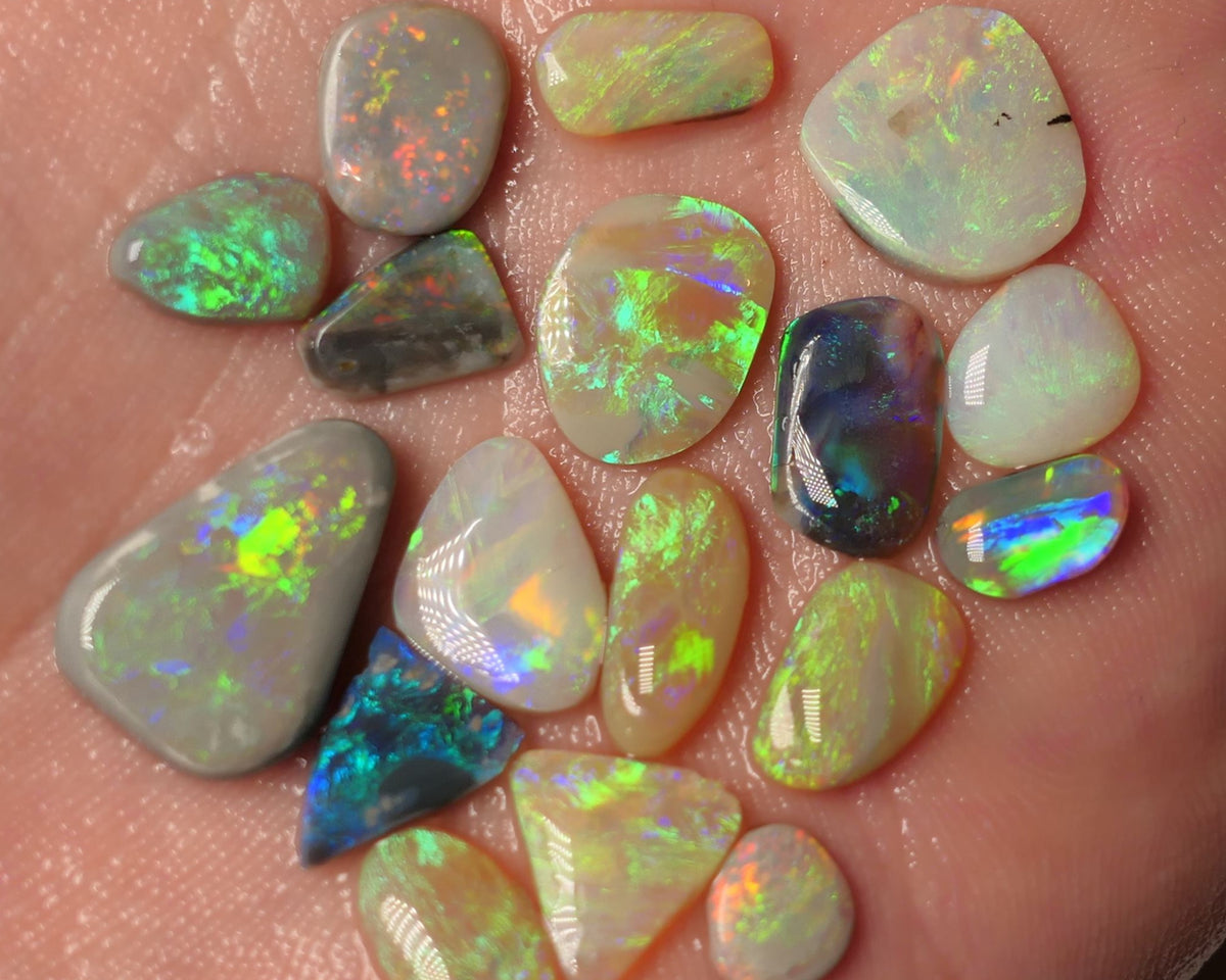 Lightning Ridge Opal Rubs/Preforms Jewellery Makers parcel Gem Grade Dark Light & Crystal Miners Bench® Preforms 29cts Gorgeous Vivid Vibrant Super bright Multifires 17x12x4mm to 7x6x1.5mm WAC69