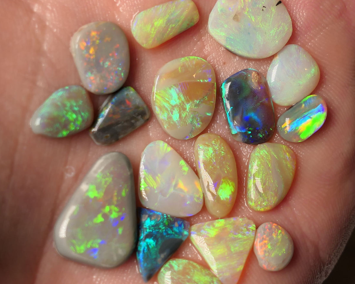 Lightning Ridge Opal Rubs/Preforms Jewellery Makers parcel Gem Grade Dark Light & Crystal Miners Bench® Preforms 29cts Gorgeous Vivid Vibrant Super bright Multifires 17x12x4mm to 7x6x1.5mm WAC69