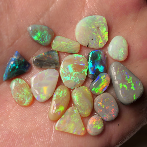 Lightning Ridge Opal Rubs/Preforms Jewellery Makers parcel Gem Grade Dark Light & Crystal Miners Bench® Preforms 29cts Gorgeous Vivid Vibrant Super bright Multifires 17x12x4mm to 7x6x1.5mm WAC69