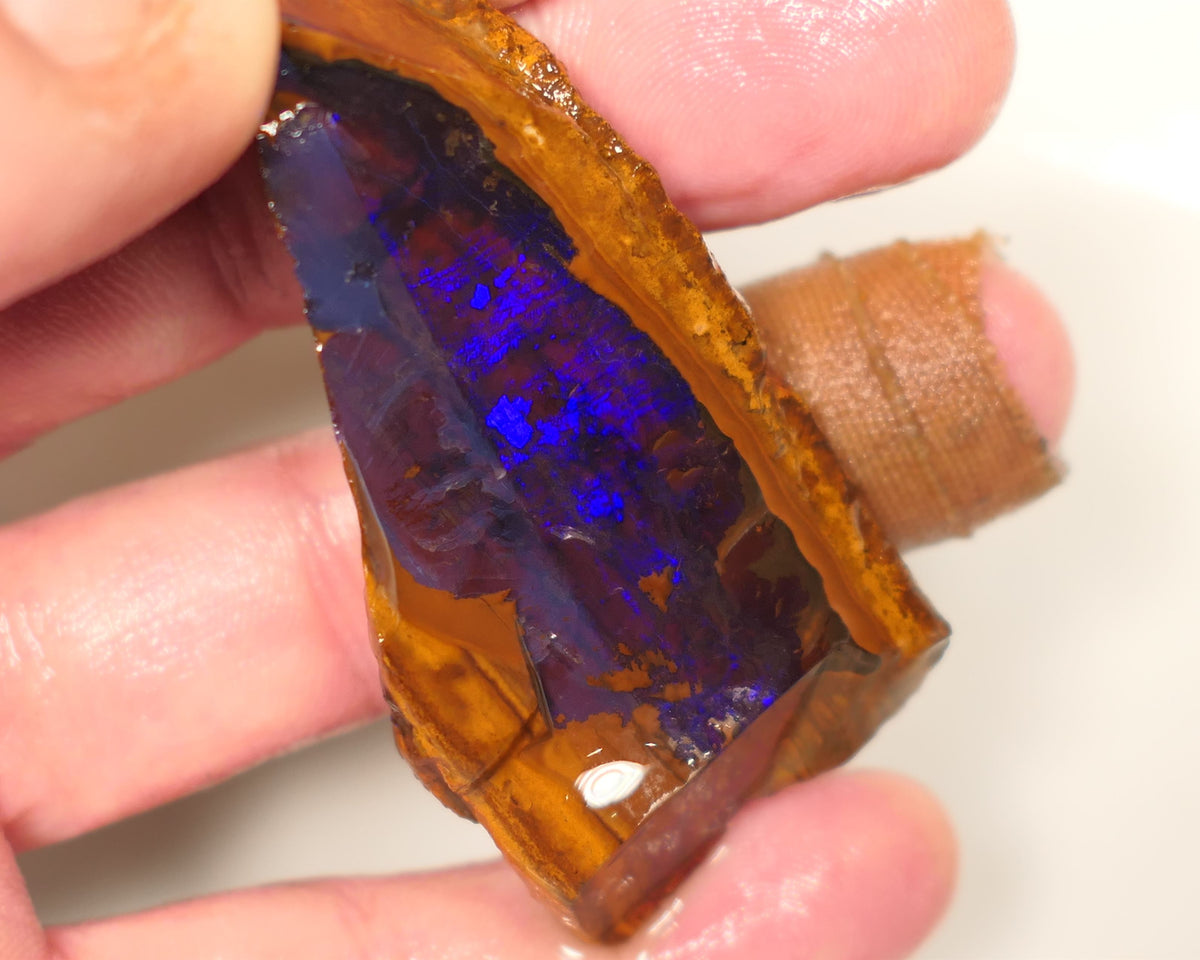 Queensland Boulder Matrix opal 195cts rough / Rub Winton Bright Gem Blue fires 70x30x15mm 0418