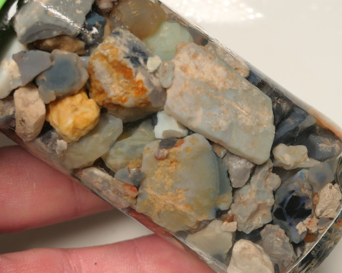 Lightning Ridge Rough Opal Parcel 400cts potch mixed knobby fossil seam (shown in jar) 20mm to chip size  0419