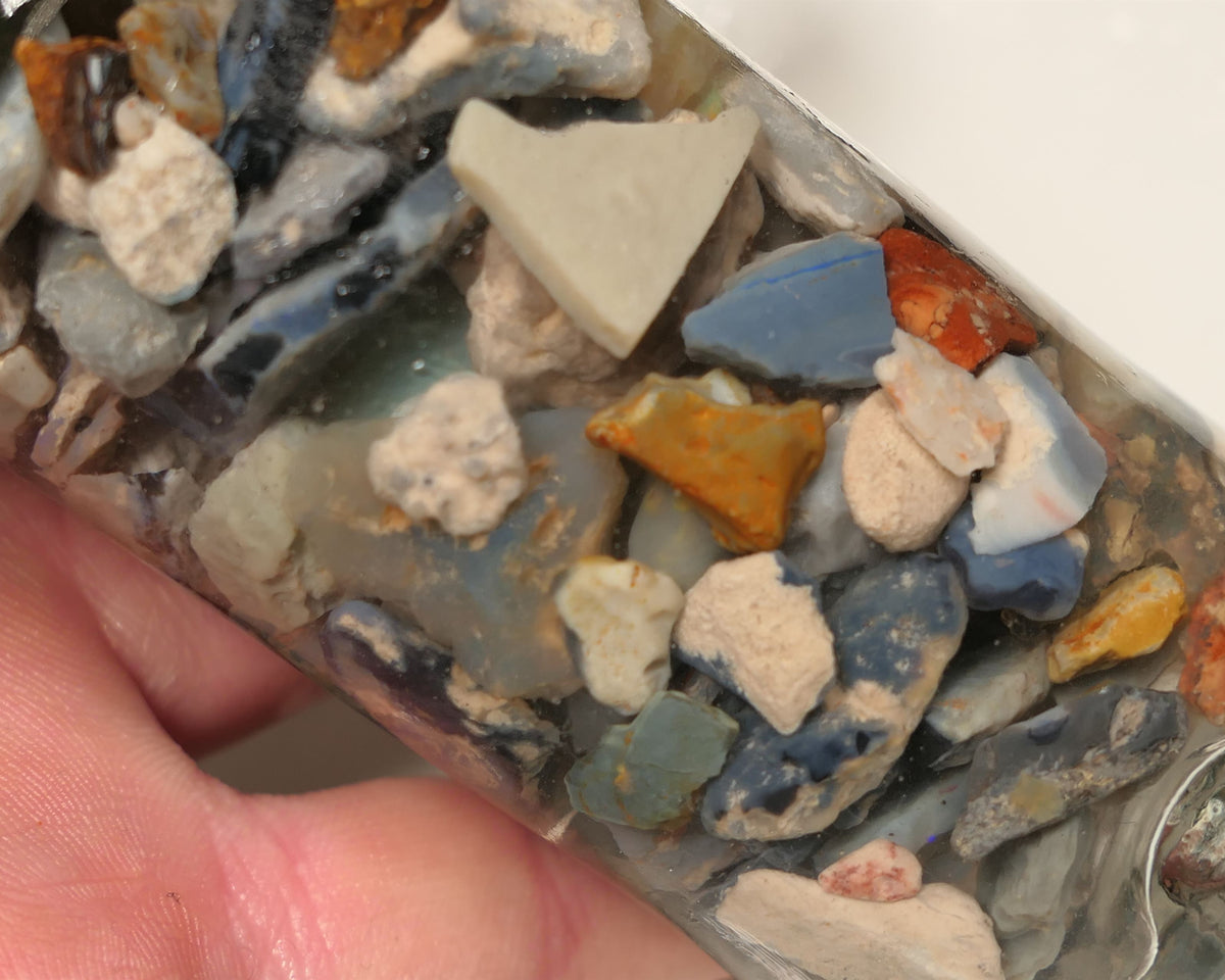 Lightning Ridge Rough Opal Parcel 400cts potch mixed knobby fossil seam (shown in jar) 20mm to chip size  0419