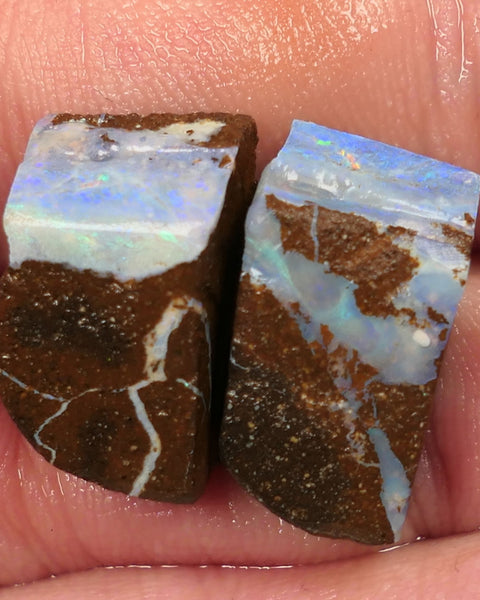 Queensland Boulder opal 22cts rough / slice / rubs Perfect for ring stones Koroit nice fires both approx 17x12x6mm 0440