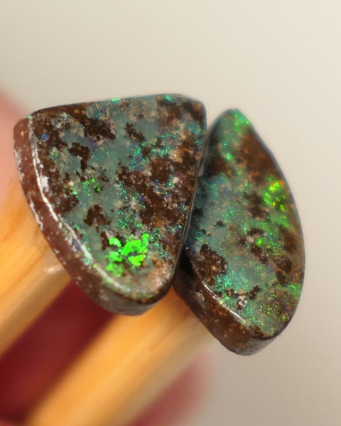 Queensland Boulder Boulder opal 3.3cts rough / Rubs Winton Bright Electric Greens 10x8x2mm & 12x5x2mm 0535