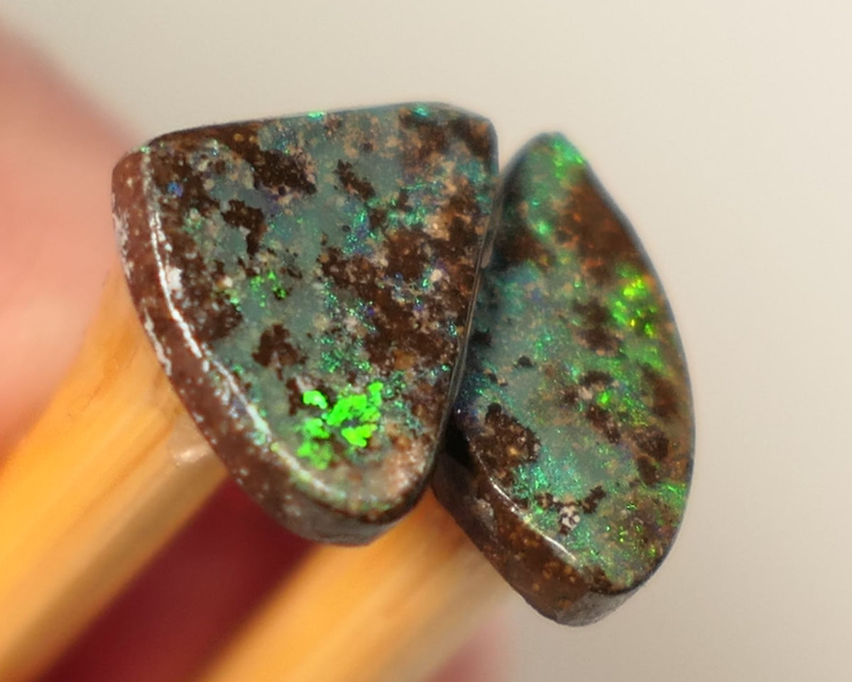 Queensland Boulder Boulder opal 3.3cts rough / Rubs Winton Bright Electric Greens 10x8x2mm & 12x5x2mm 0535