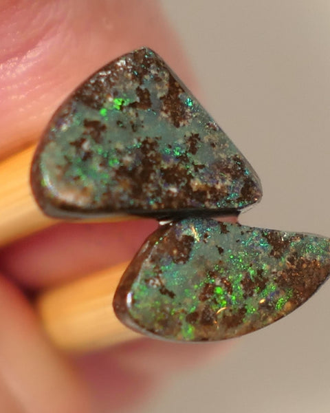 Queensland Boulder Boulder opal 3.3cts rough / Rubs Winton Bright Electric Greens 10x8x2mm & 12x5x2mm 0535